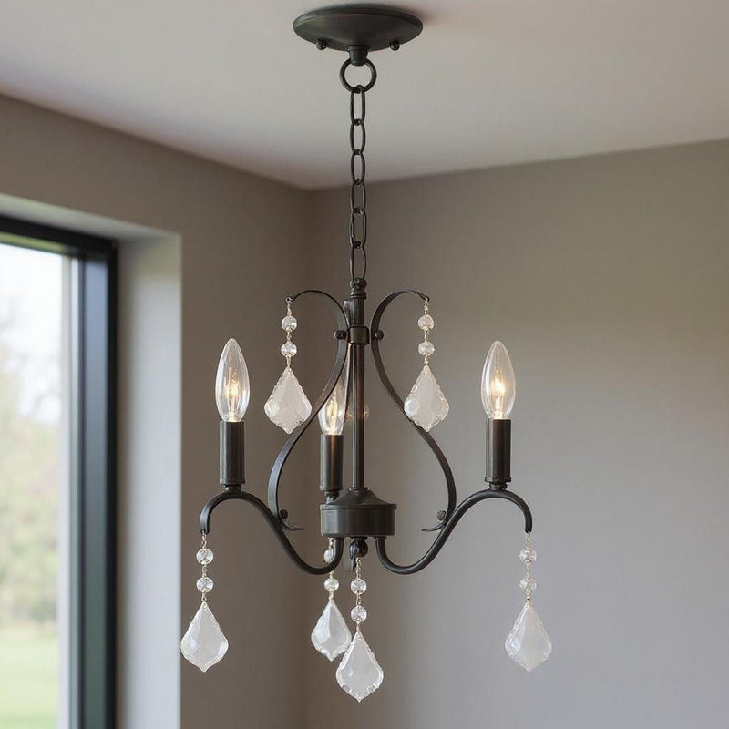 Three-Light Dimmable Chandelier With Shades - Bronze