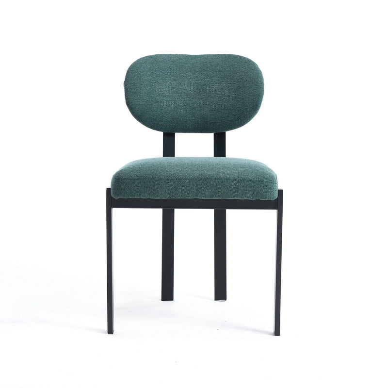 Chenille Metal Partially Open Back Dining Room Side Chairs (Set of 2) - Black