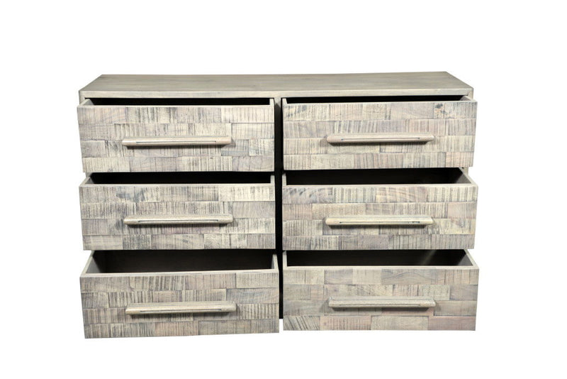 57" Solid Wood Six Drawer Dresser - White