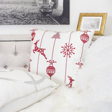 Load image into Gallery viewer, Christmas Throw Pillow With Embroidered Reindeer And Snowflakes - White
