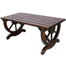 Load image into Gallery viewer, Rustic Wooden Bench With Wagon Wheel Legs For Garden And Patio - Brown
