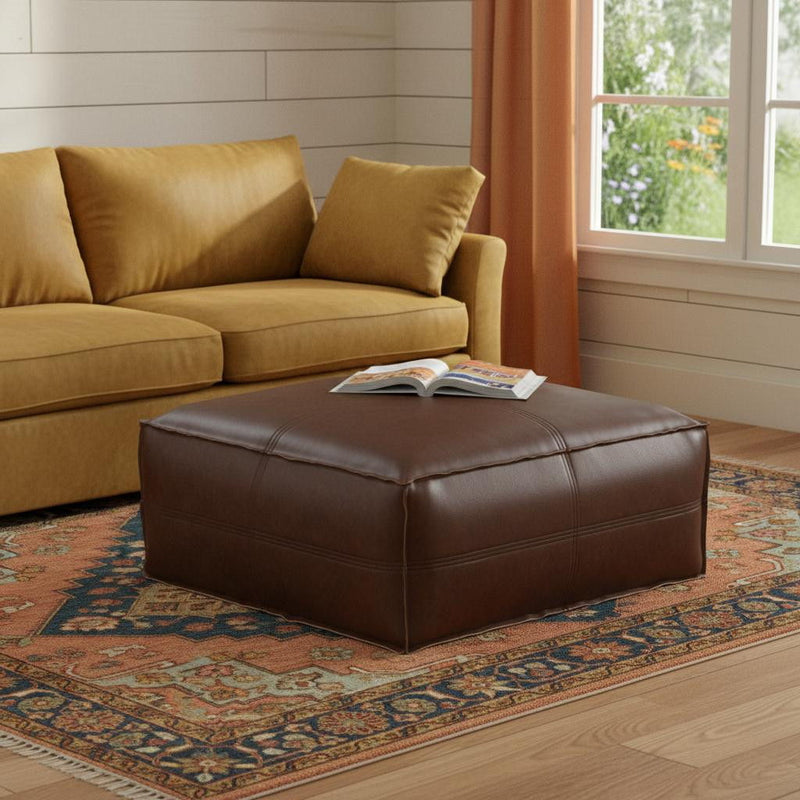30" Pouf Ottoman Faux Leather - Brown