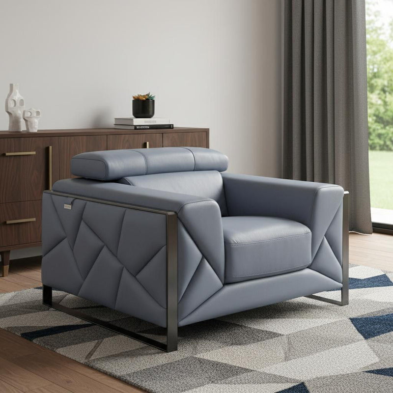 Mod Leather And Chrome Deco Accent Chair - Slate Blue