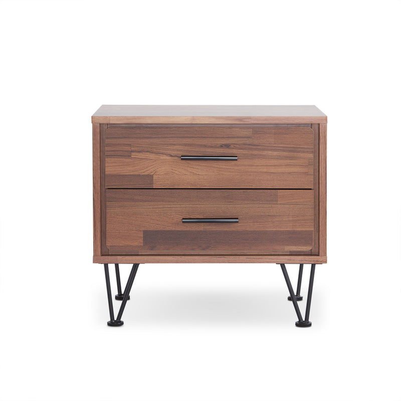18" Two Drawers Metal Nightstand - Brown