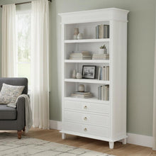 Load image into Gallery viewer, Four Tier Bookcase With Three Drawers - Antiqued White
