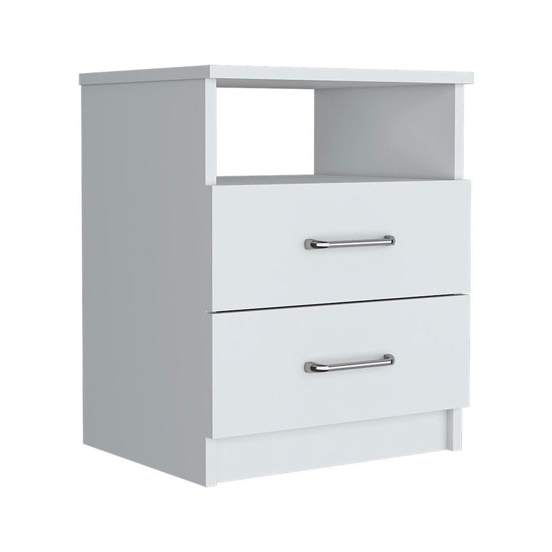 16" x 12.9" x 19.9" Two Drawer Faux Wood Nightstand - White