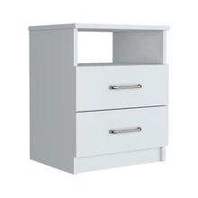 Load image into Gallery viewer, 16" x 12.9" x 19.9" Two Drawer Faux Wood Nightstand - White
