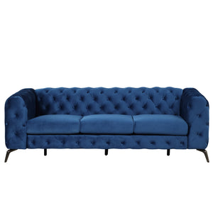 Modern 3-Piece Sofa Sets with Sturdy Metal Legs,Velvet Upholstered Couches Sets Including Three Seat Sofa, Loveseat and Single Chair for Living Room Furniture Set,Blue