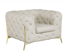 Load image into Gallery viewer, Italian Leather Tufted Chesterfield Chair - Beige And Gold
