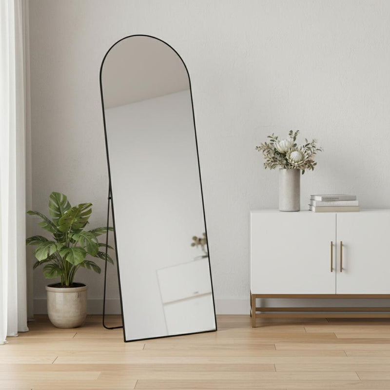 63" Metal Arch Freestanding Framed Standing Mirror - Black