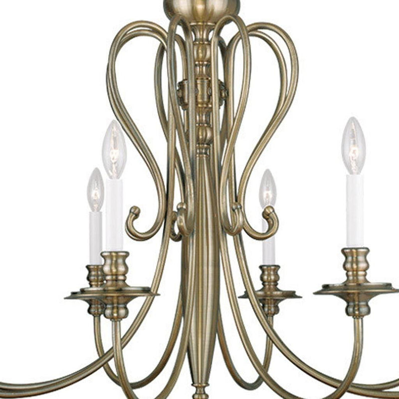 32" Eight Light Dimmable Chandelier With Shades - Antiqued Brass