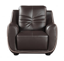 Load image into Gallery viewer, Leather Match Solid Color Flared Arms Club Chair Brown Legs - Brown
