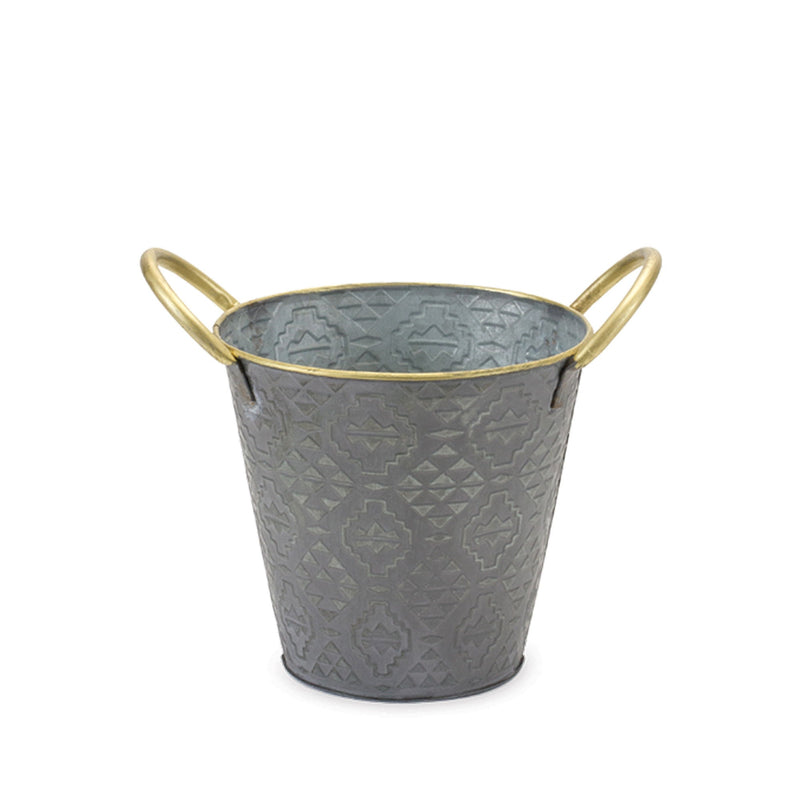 Geometric Round Pot Planters (Set of 3) - Gold / Gray