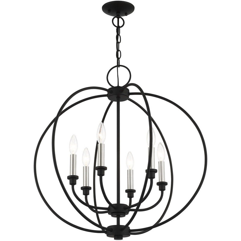 26" Six Light Dimmable Chandelier With Shades - Black