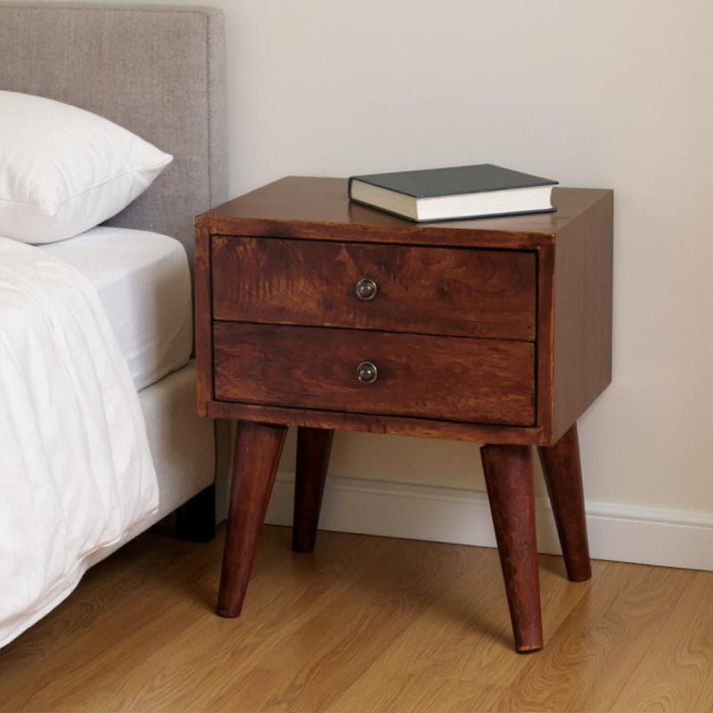 16" Solid Wood Two Drawer Nightstand - Brown