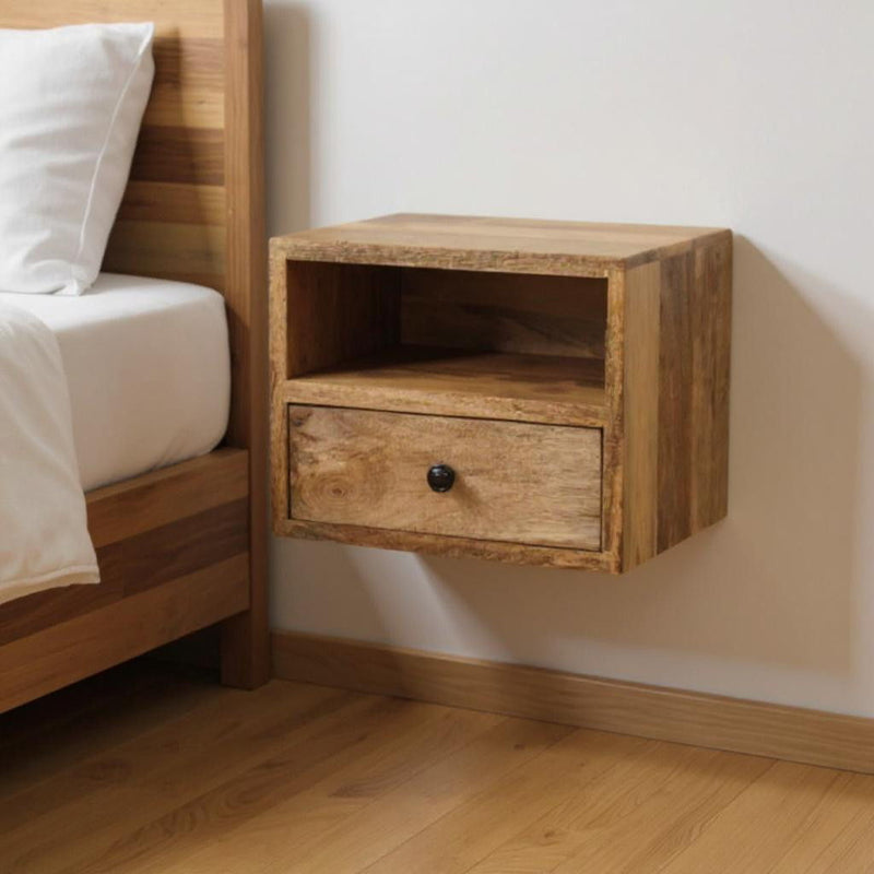 12" Wood One Drawer Floating Nightstand - Oak