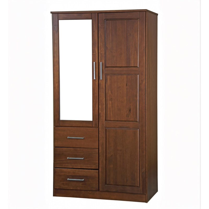 Solid Wood Mirrored Two Door Three Drawer Combo Dresser - Coffee