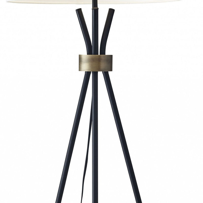 Tripod Floor Lamp With White Empire Shade - Black