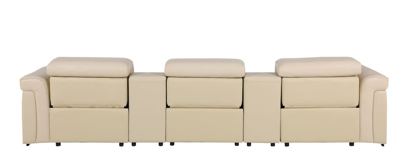 Italian Leather Reclining USB Sofa And Storage (720363) - Beige