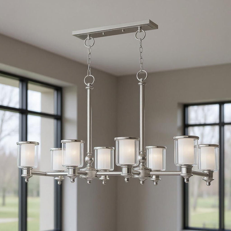 24'' Eight Light Dimmable Chandelier With Shades - Nickel