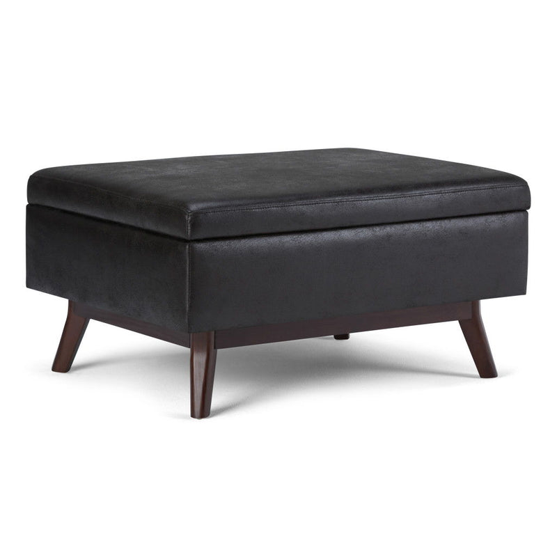34" Leather Cocktail Ottoman With Storage - Black / Brown