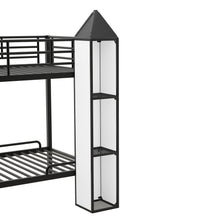 Load image into Gallery viewer, Metal Twin over Twin Castle-shaped Bunk Bed with Wardrobe and Multiple Storage, Black+White
