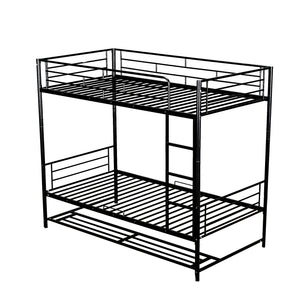 Twin Over Twin Metal Bunk Bed with Shelf and Guardrails, Black