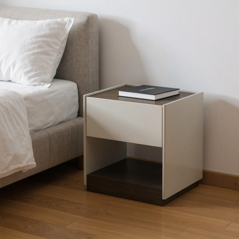 Wood One Drawer Nightstand - Light Gray And Walnut