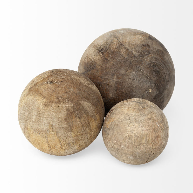 Wooden Spheres (Set of 3) - Brown
