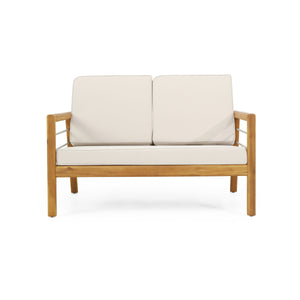 2 Piece Seating Group with Cushions, Teak + Silver + Beige