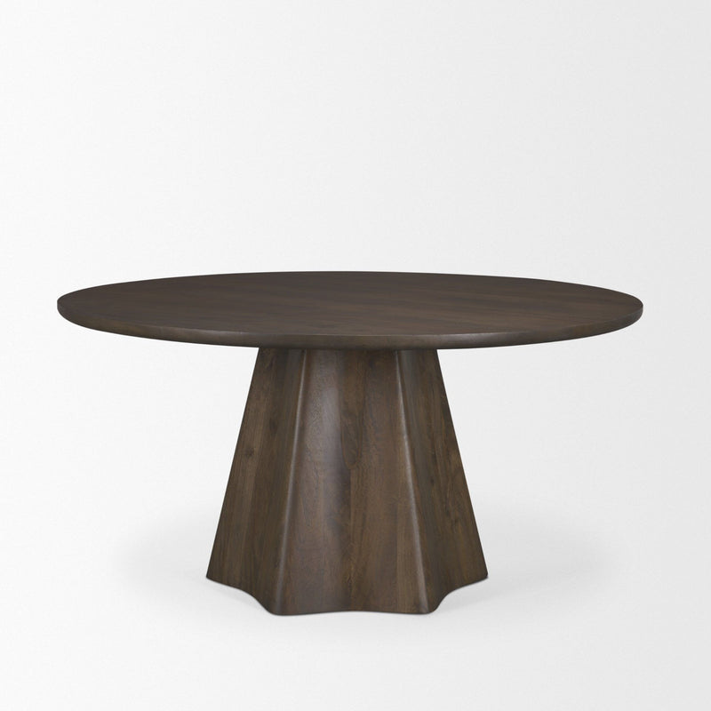 Solid Wood Pedestal Base Round Top Dining Table (727901) - Brown