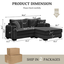 Load image into Gallery viewer, 2 Seater L Shaped Chaise Sofa With Reversible Cushion, USB - C Charging Port, Storage Pocket, Convertible Left / Right Design

