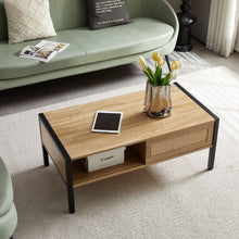 Load image into Gallery viewer, 40.16&quot; Rattan Coffee Table, Sliding Door For Storage, Metal Legs, Modern Table For Living Room
