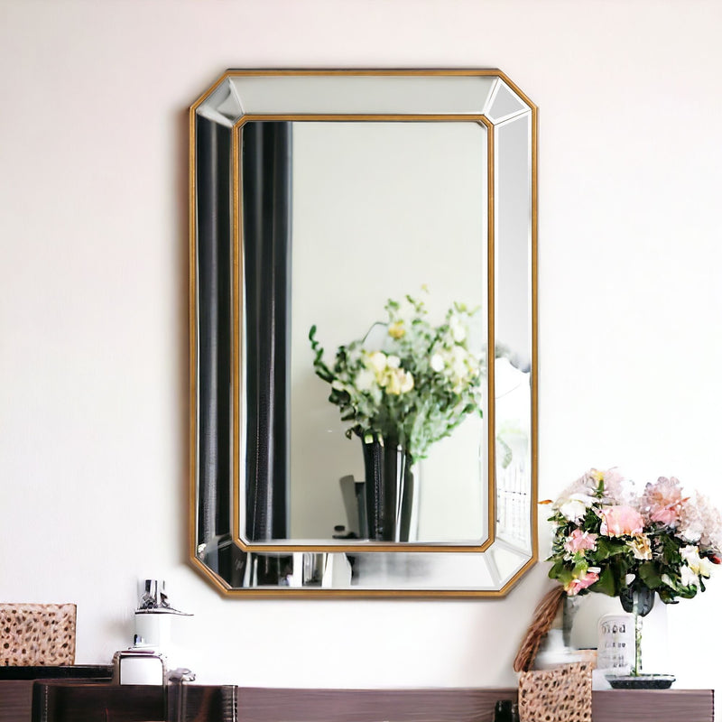Recatngle Leaf Mirror With Angled Corners Frame - Gold
