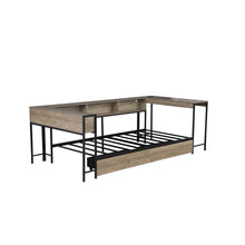 Load image into Gallery viewer, Corner Bed Frame Twin Size With Bookcase And 2 Underbed Storage Drawers, Modern Twin Bed With LED Light And Charging Station, Modern Daybed Reversible Left Or Right - Gray
