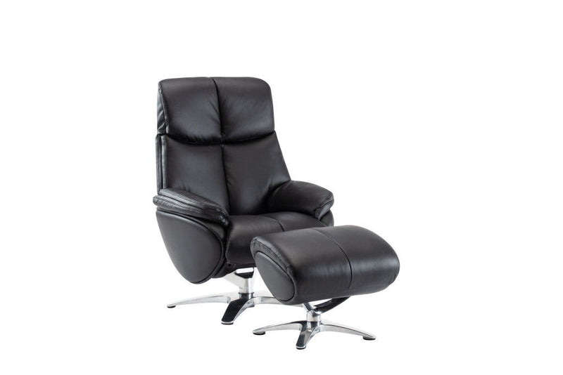 Tufted Genuine Leather Manual Swivel Recliner With Ottoman (730571) - Black