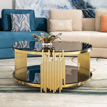 Load image into Gallery viewer, Elegant Round Table With Double Layer Tempered Glass Top And Stainless Steel Frame For Living Room
