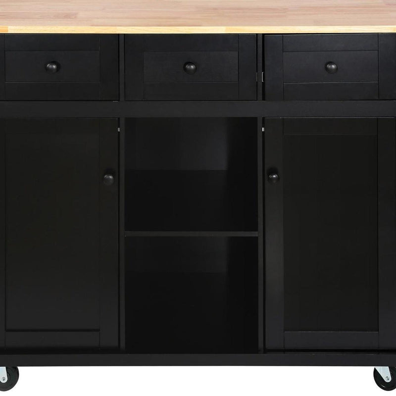 Brown And Wood Flat Door Rolling Kitchen Cart With Storage - Black
