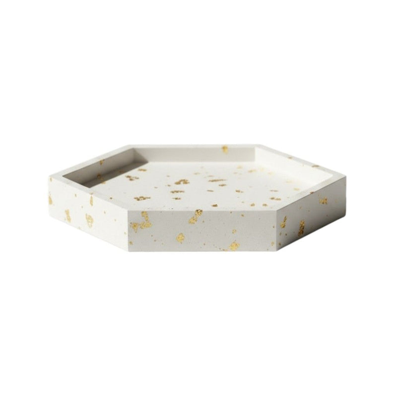Resin Handmade Hexagon Trinket Tray - White / Gold