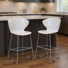 Load image into Gallery viewer, Heavy Duty Plastic And Metal Low Back Counter Height Bar Chairs (Set of 2) - White And Silver
