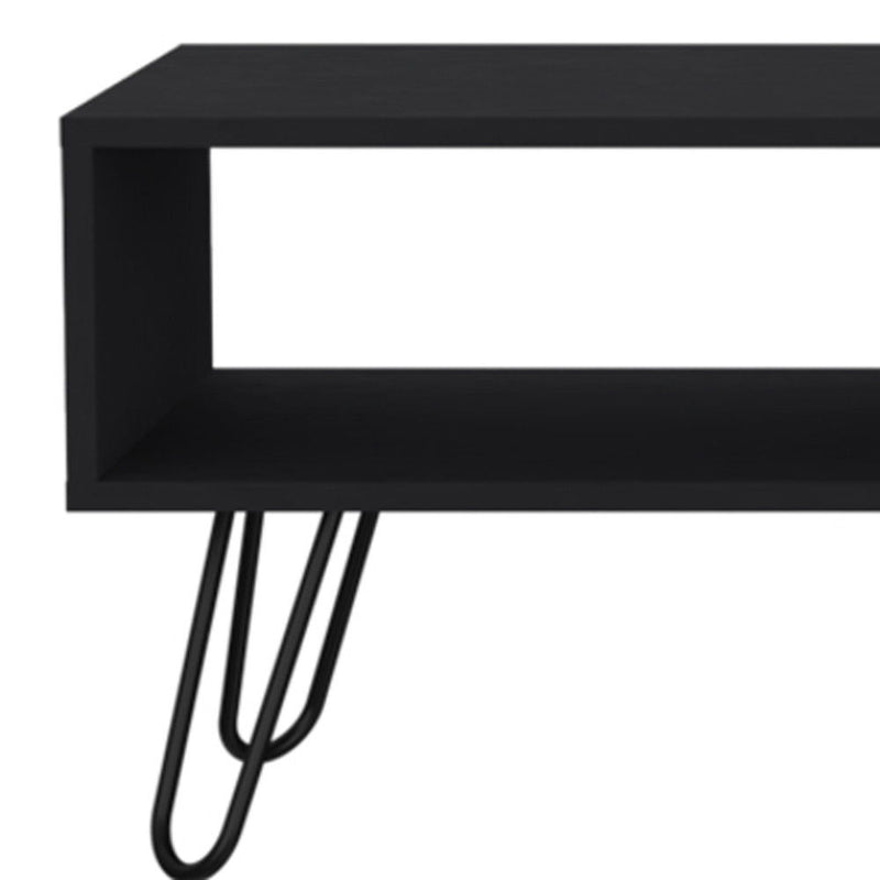 41" Wood And Metal Coffee Table With Drawer And Shelf - Black And Oak