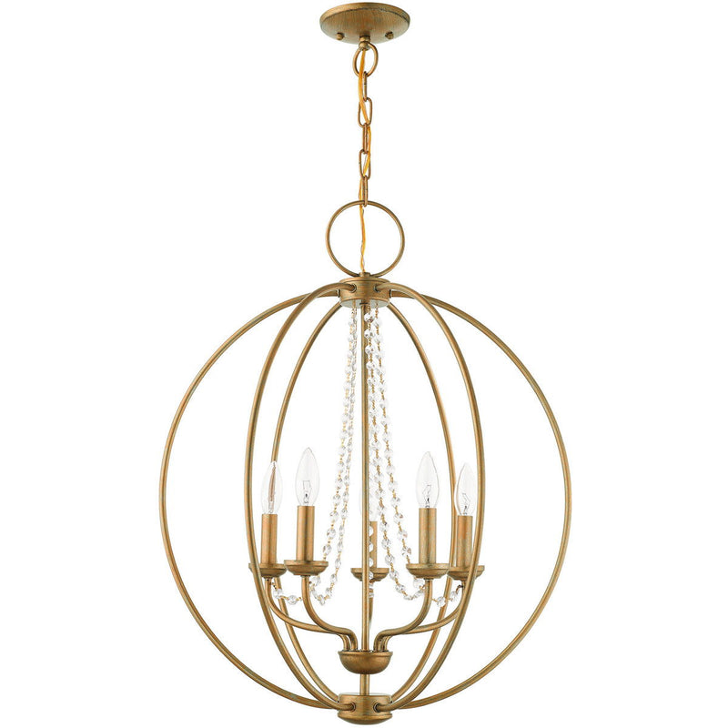 28" Five Light Dimmable Chandelier With Shades - Antiqued Gold