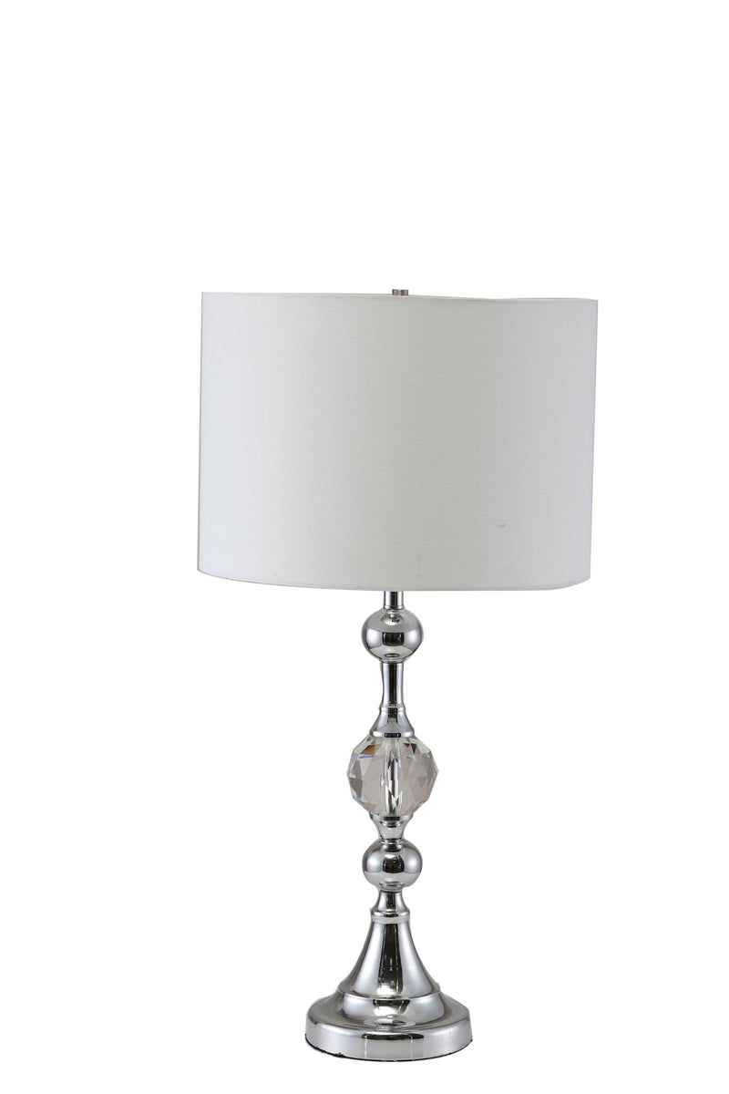 Metal Bedside Table Lamp With White Classic Drum Shade - Silver