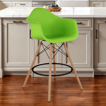 Load image into Gallery viewer, Heavy Duty Plastic And Solid Wood Low Back Counter Height Bar Chair - Green And Brown

