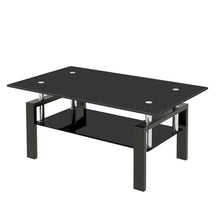 Load image into Gallery viewer, 39" Glass And Steel Coffee Table With Shelf - Black
