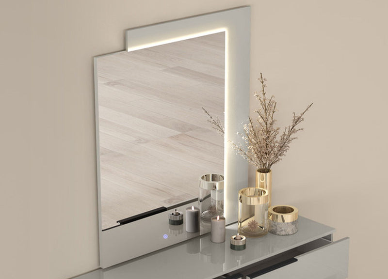 Wood Lighted Wall Mounted And Dresser Mount Geometric Framed Dresser Mirror - Light Gray