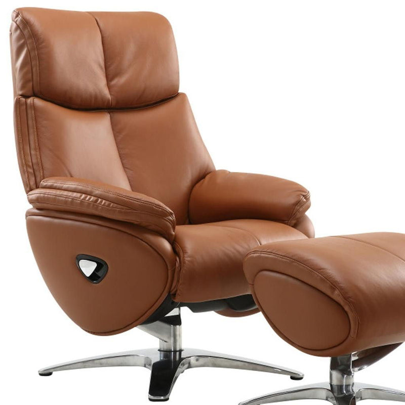 Tufted Genuine Leather Manual Swivel Recliner With Ottoman (730572) - Russet