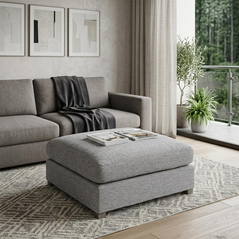 Fabric Pouf Ottoman (730853) - Gray / Brown