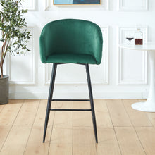 Load image into Gallery viewer, Counter Height Bar Stool, Metal Legs, Velvet Upholstered For Pub, Restaurant, Kitchen Island (Set of 2) - Black / Green
