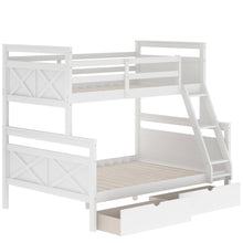 Load image into Gallery viewer, Twin over Full Bunk Bed with Ladder, Two Storage Drawers, Safety Guardrail, White
